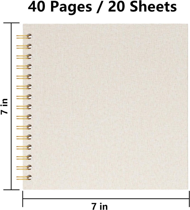 Hiwhy 7x7 Inch Scrapbook DIY Photo Album Linen Cover Hardcover White Pages 20 Sheets Small Scrap Memory Book Beige - Image 2